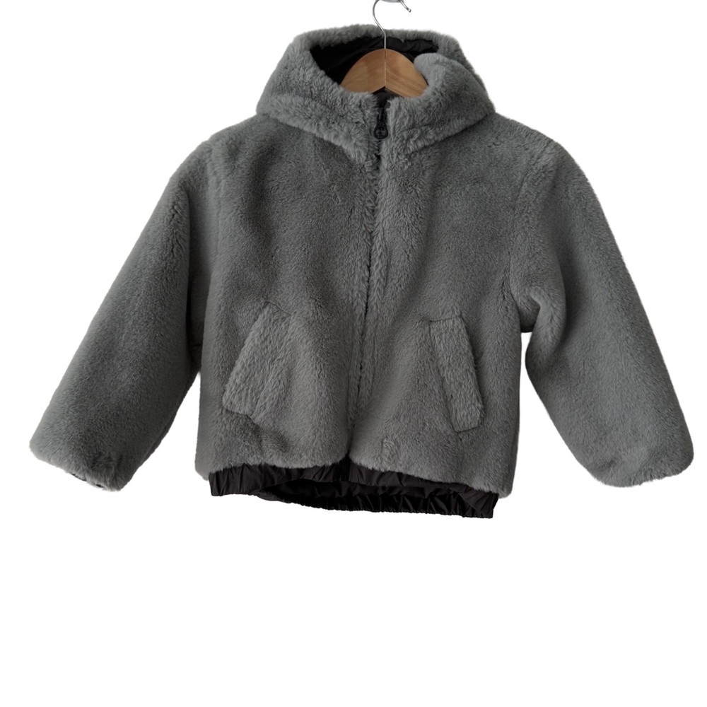 Zara Charcoal Faux Fur Fluffy Bomber Jacket